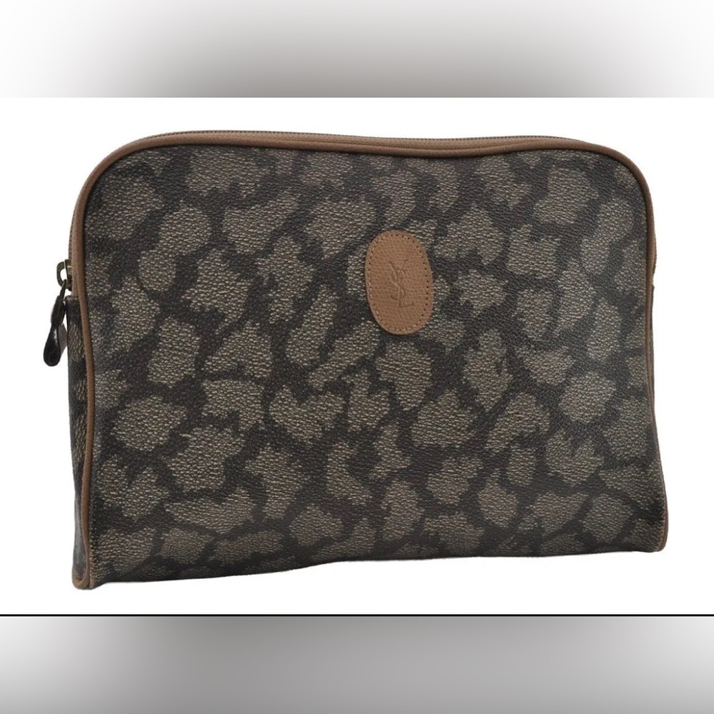 YVES SAINT LAURENT Clutch Hand Bag Purse PVC Leather Gray 2289I